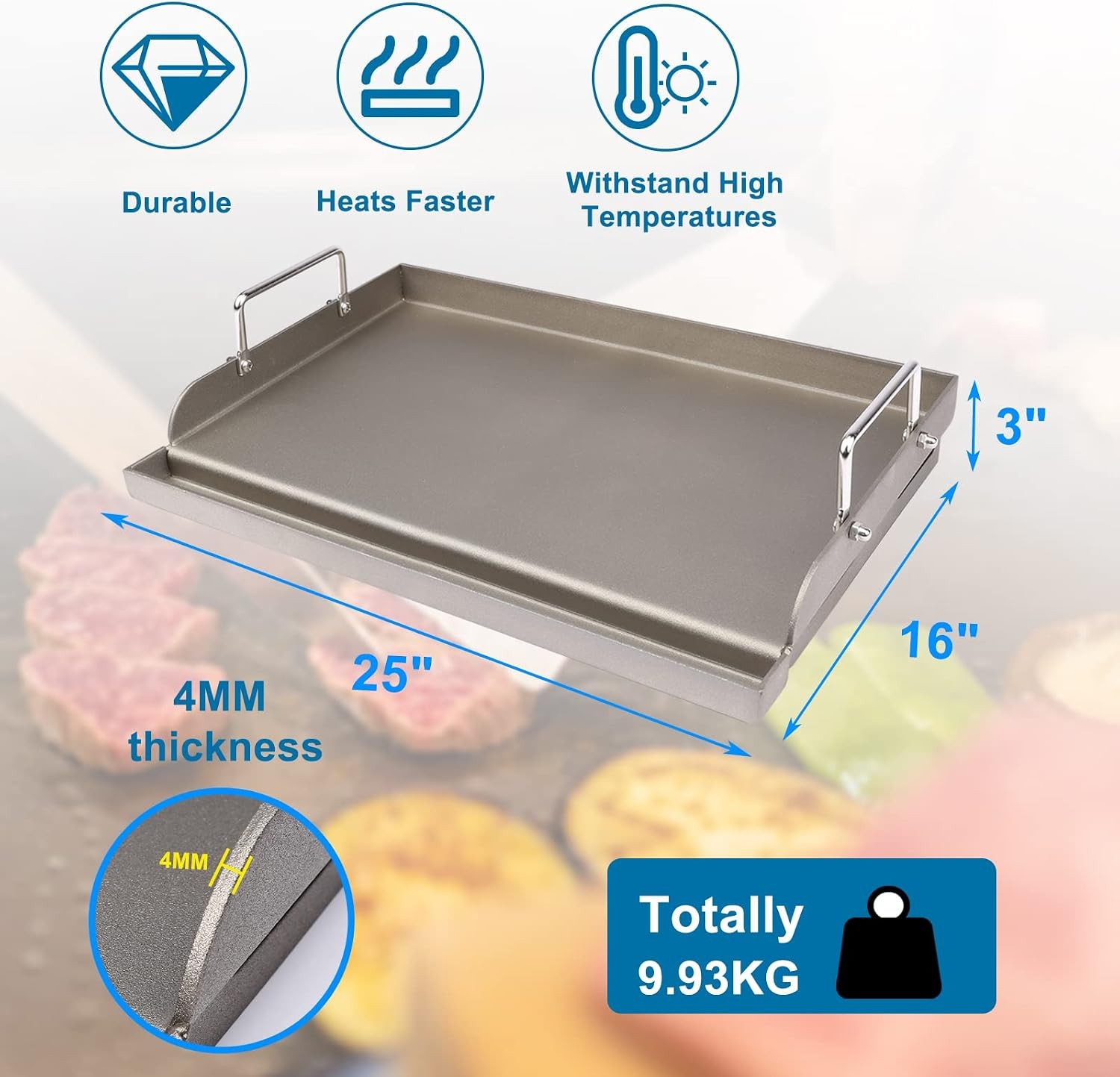 Cast Iron Griddle for Gas Grill Flat Top Griddle Insert for Outdoor Gas Grill