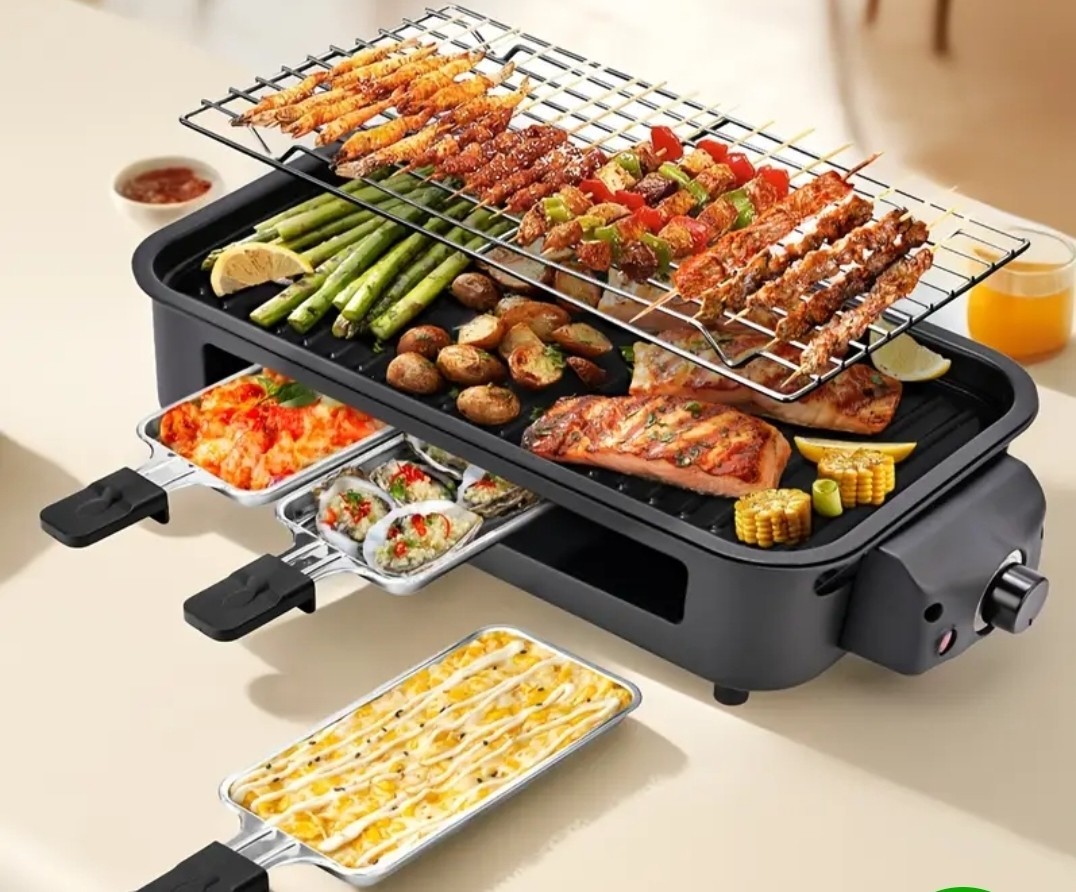 Electric Indoor Grill 2-in-1 Black Smokeless BBQ Nonstick Grill 1700W Home
