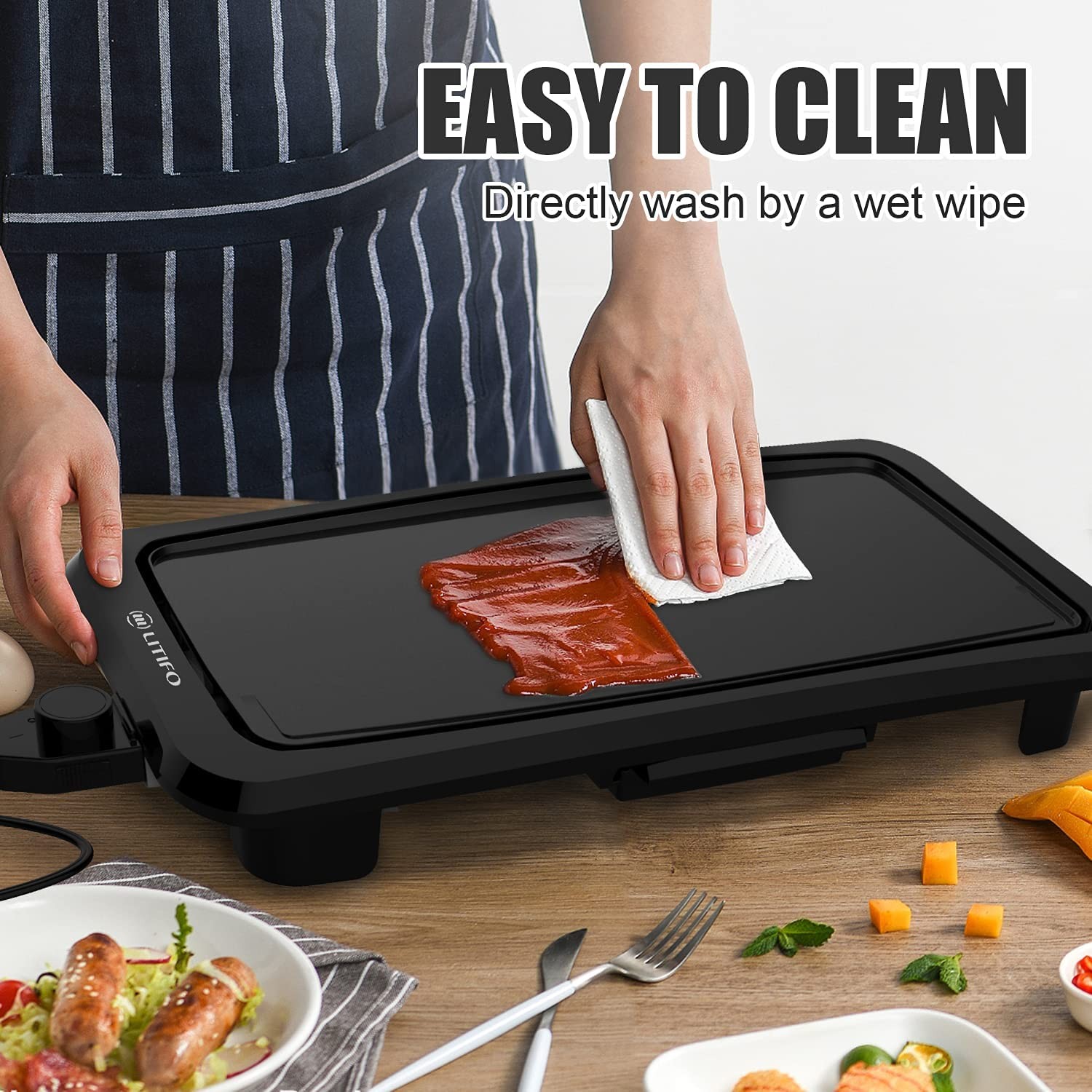 LITIFO Electric Griddle Indoor, 1450W Nonstick Extra Large BBQ Griddle Pan