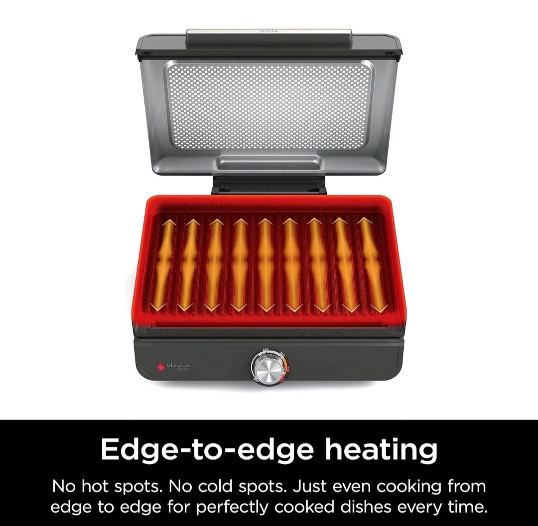 Ninja GR101 Sizzle Smokeless Indoor Grill + Griddle, 14” Interchangeable Plates