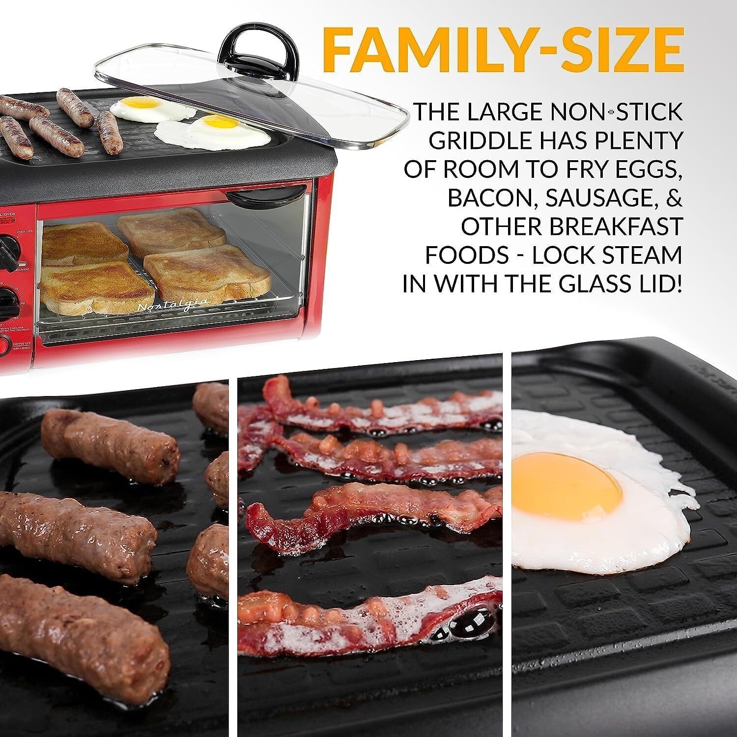 3-in-1 Breakfast Station Coffee Maker Non-Stick Griddle 4-Slice Toaster Oven New
