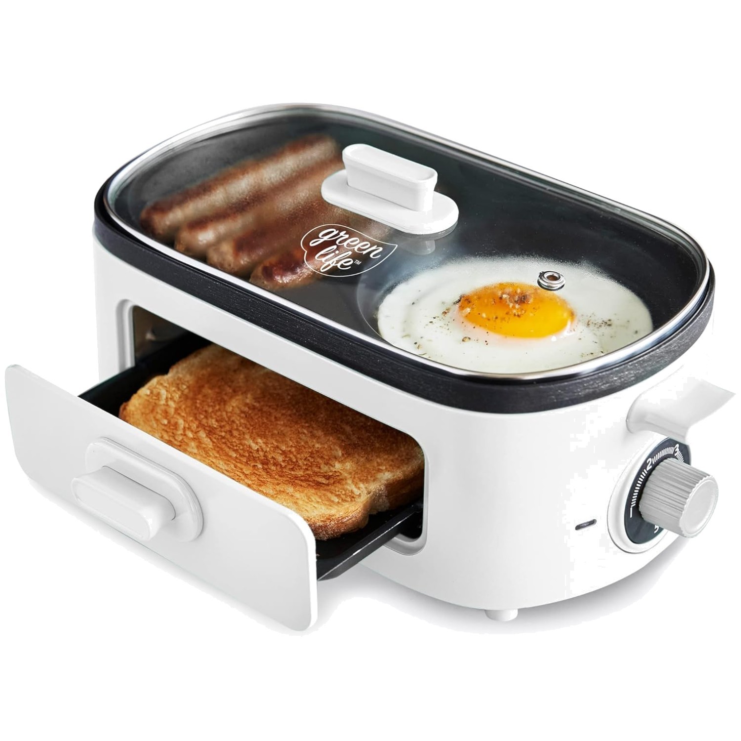 Breakfast Station with Dual Griddles & Toast Drawer, White