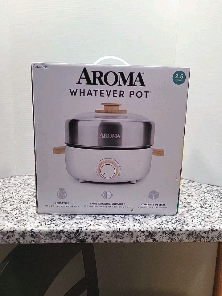 Aroma 2.5Qt. Whatever Pot Electric Hot Pot & Indoor Grill- White