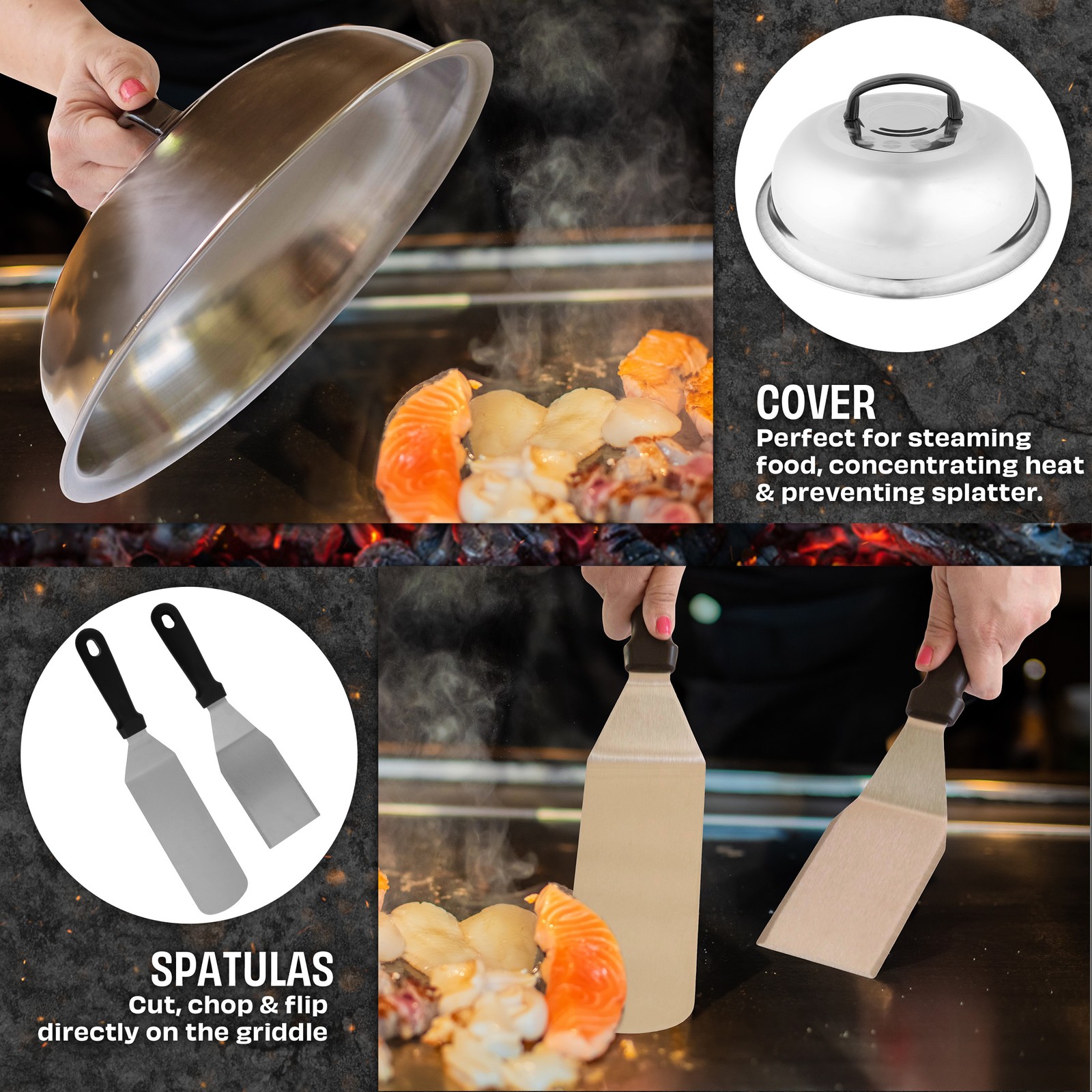 Griddle Accessories 28PC Grill Set with Spatulas, Tongs, Cleaner, Dome, and Bag