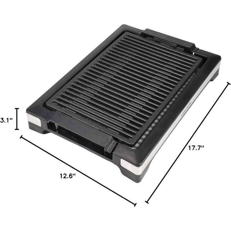 Electric Smokeless, 1600W BBQ Grill Water-Filled Drip Tray, 15-Inch Nonstick