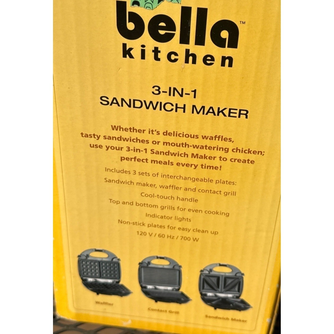 Bella Kitchen/Sensio Inc. 3-IN-1 Sandwich Maker w/Waffle Sandwich Grill Plates