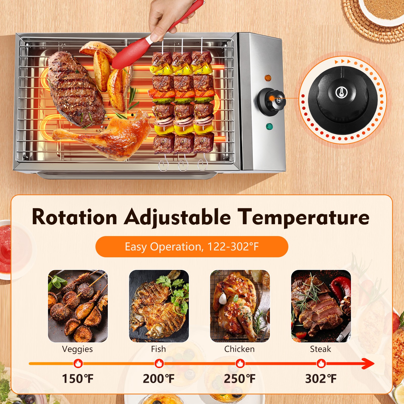 Portable Commercial Electric BBQ Grill Smokeless Barbecue Cooking Grill 1800W US