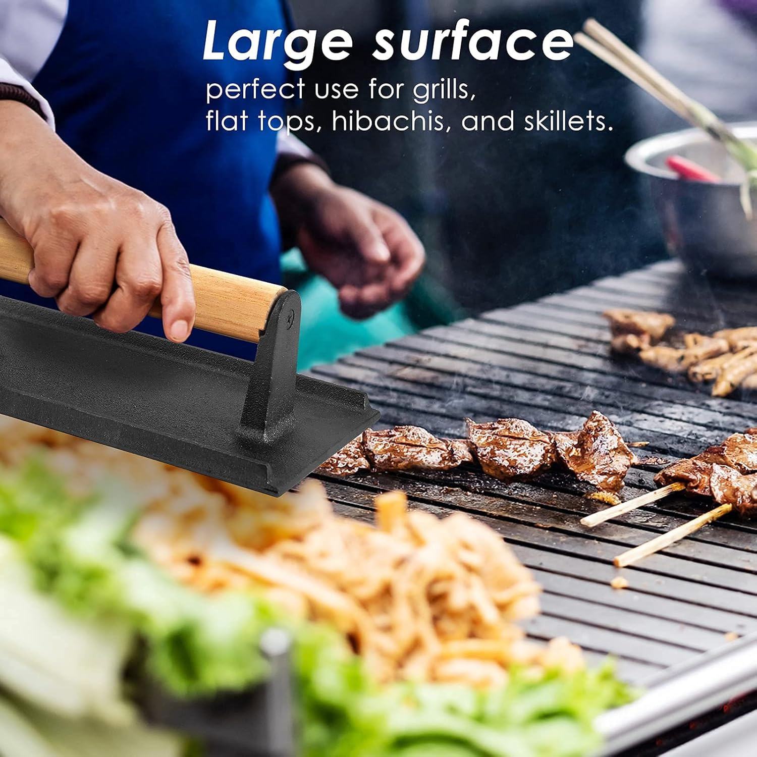 Bacon Hamburger Press for Griddle Flat Top Teppanyaki, Pre Seasoned 8 X 4In Cast