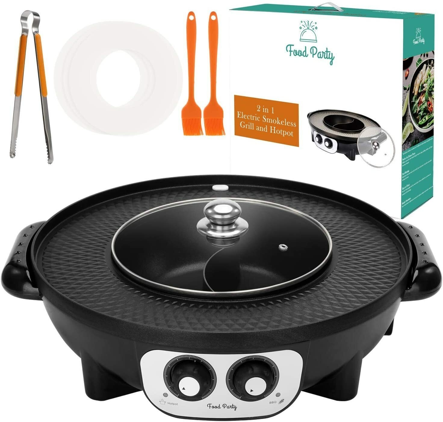 2 in 1 Electric Smokeless Grill and Hot Pot Party Black PFOA and BPA Free 2022