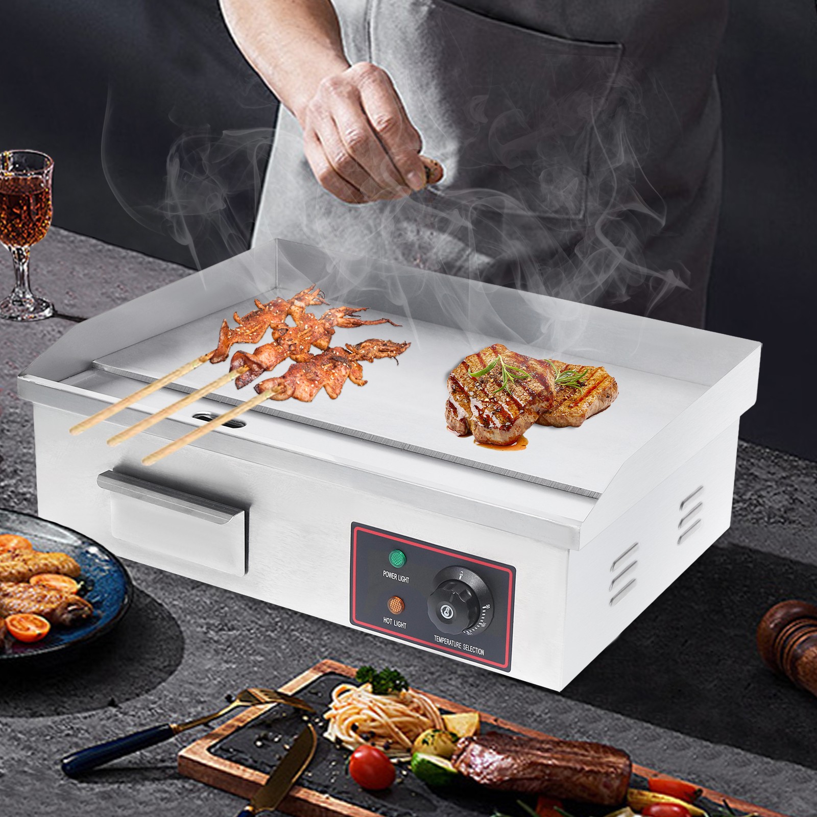 Commercial Electric Flat Top Grill Griddle Power Stove 110v/60Hz 1600W Stainless