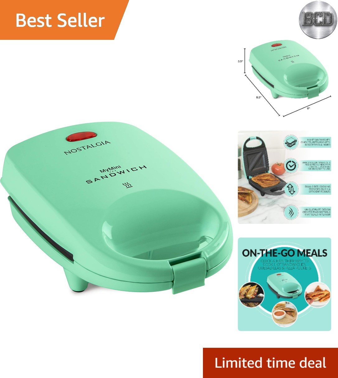 Effortless Cooking: Mint Green Personal Sandwich Maker & Griddle – 1200 Watts