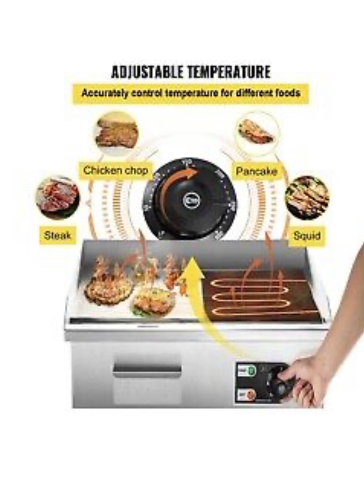 Electric Griddle Flat Top Grill 1500W 14″ Hot Plate BBQ Countertop Commercial