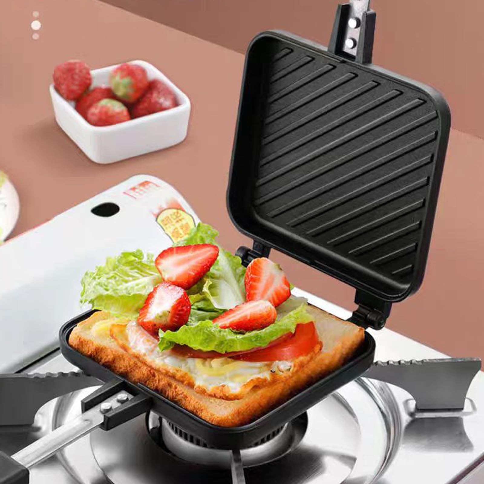 Sandwich Maker, Grilled Panini Maker Pan with Non-Stick Plates, Stovetop Toas…