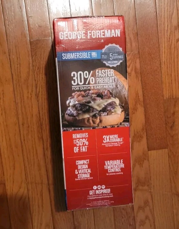 NEW George Foreman 5-Serving Submersible Indoor Grill w/ Black Plates GRECV075B