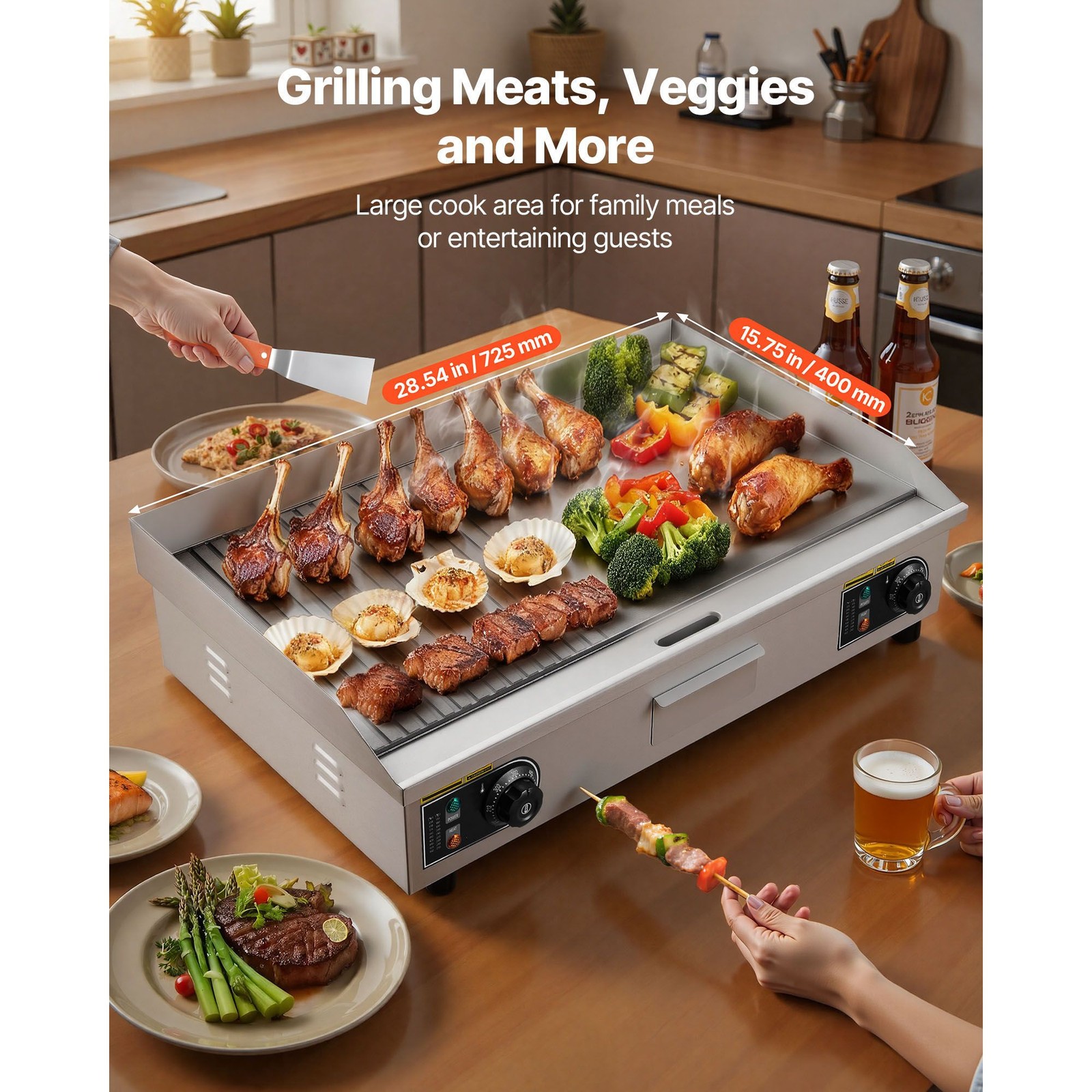 Commercial Electric Griddle, 28.5×15.75 in, 2800W, 122 – 570°F, Stainless Steel