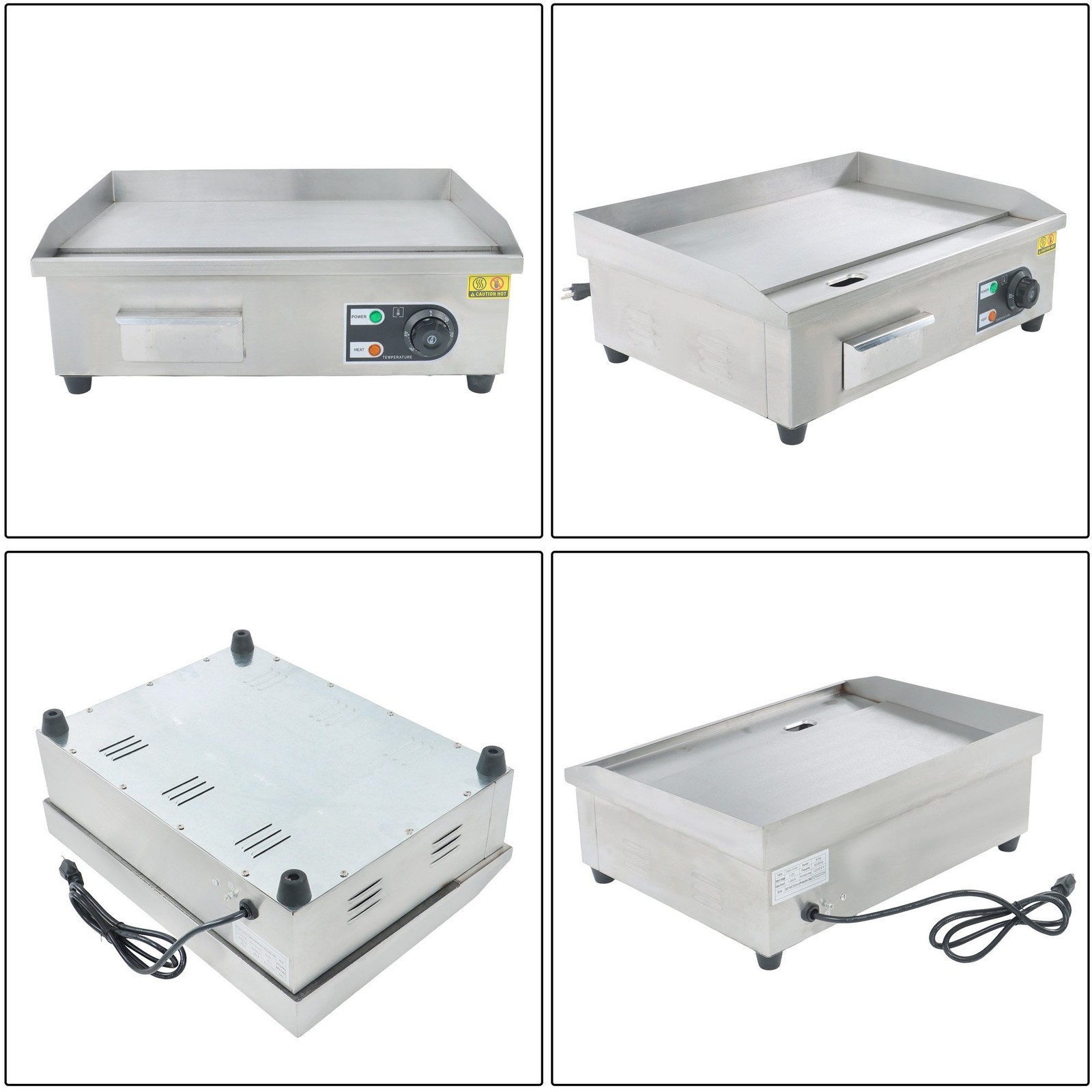22 Inch 1600W Electric Griddle Commercial Grade Wide Flat Top Grill 122-572℉