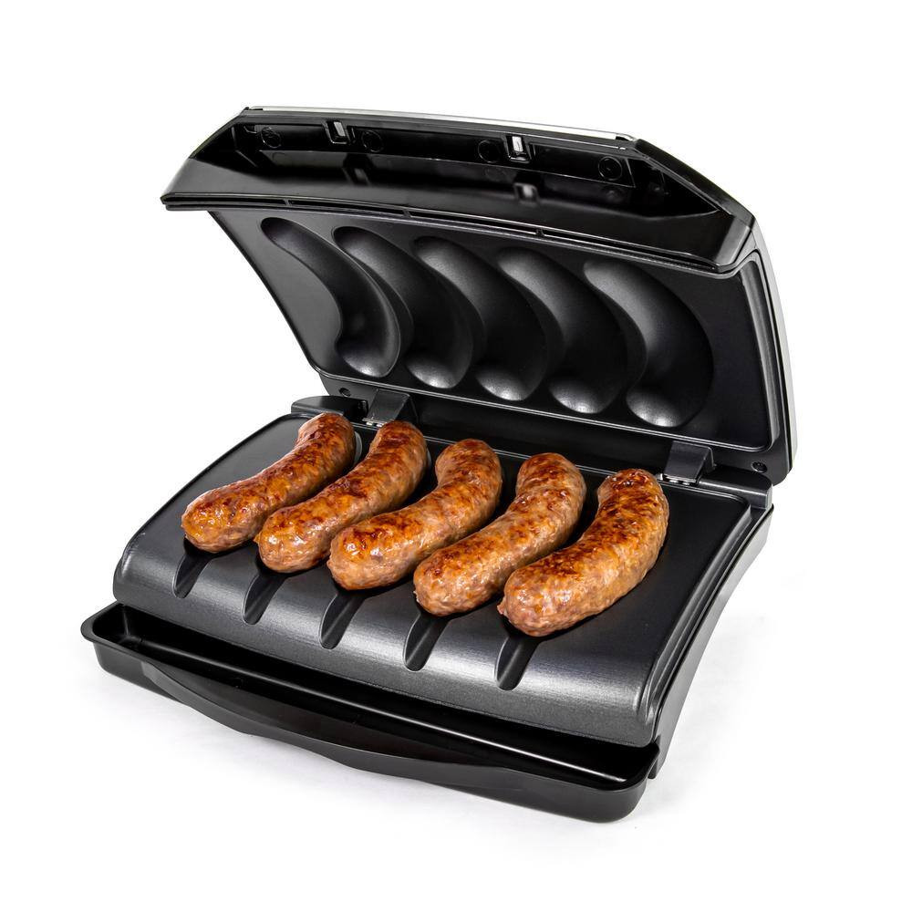 110 Sq in Cooking Area Silver Sausage and Brat Indoor Grill with Drip Tray