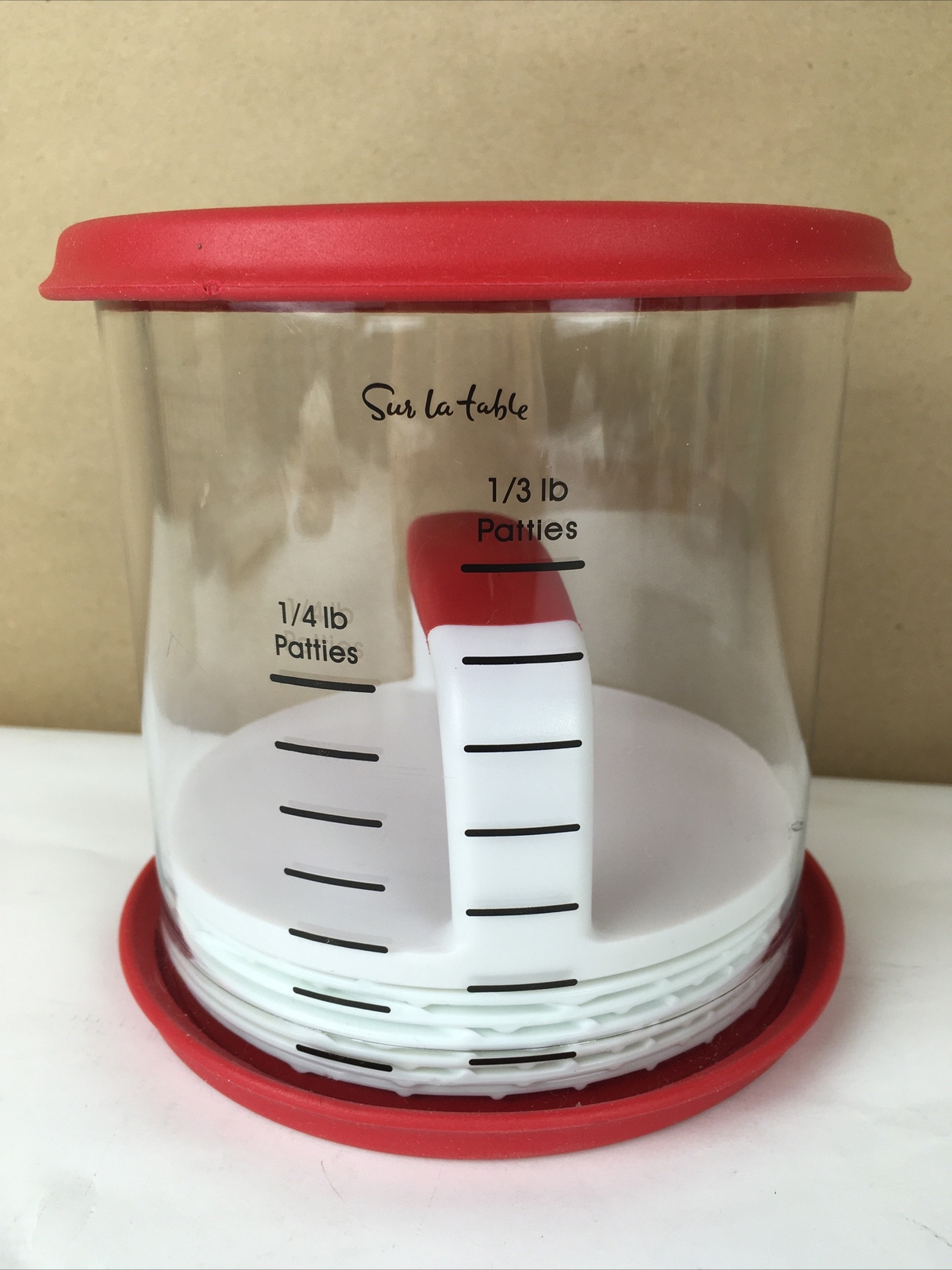 Sur La Table Hamburger Press & Storage Container 1/3 & 1/4 Lb Patty Markers