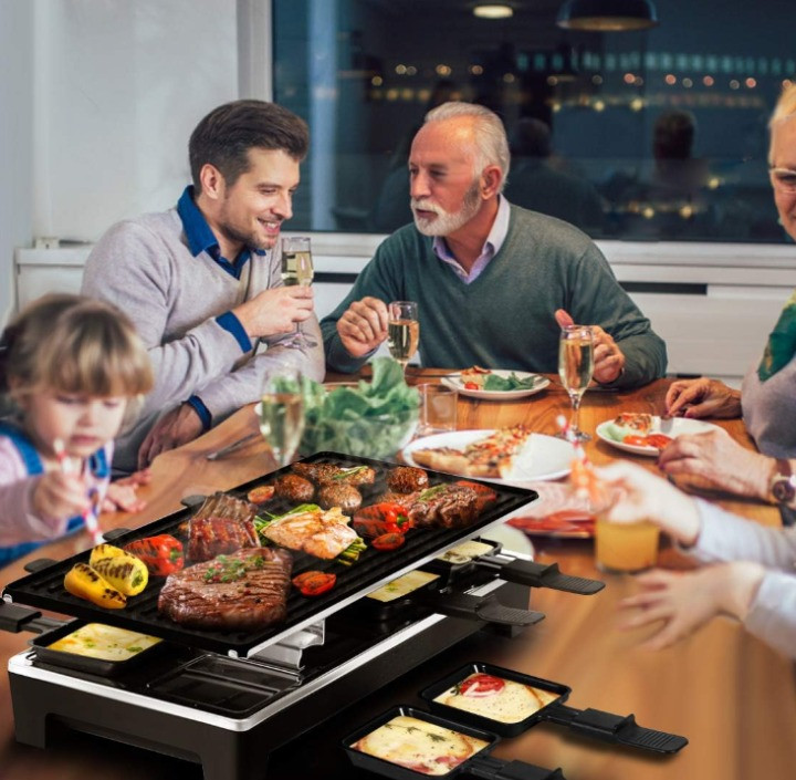 Parrilla eléctrica 2 en 1 tipo coreano y raclette con placa reversible, Nuevo