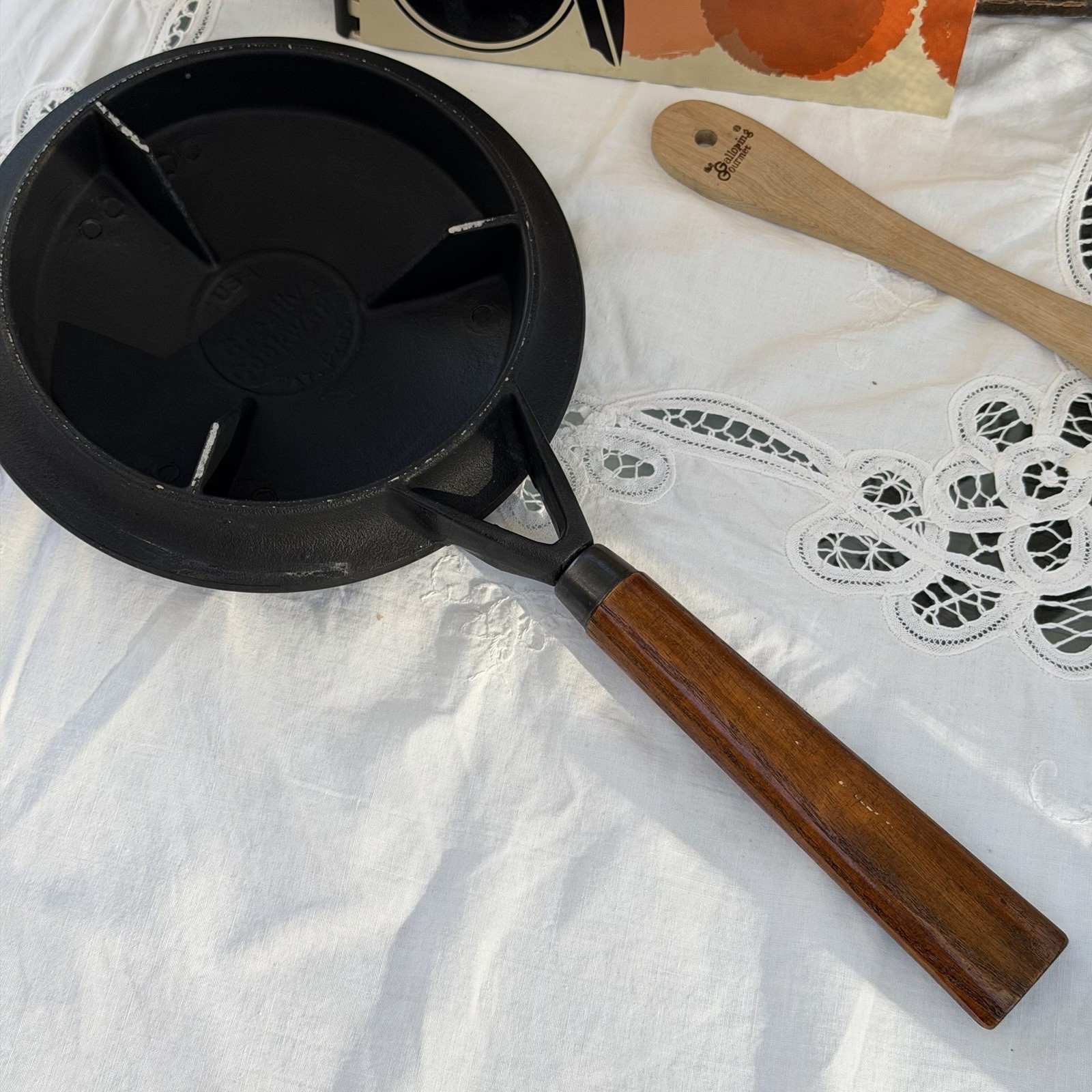Vintage Creative Cookware Crepe Griddle Pan Set Cook Book / Wood Spreader/ Box