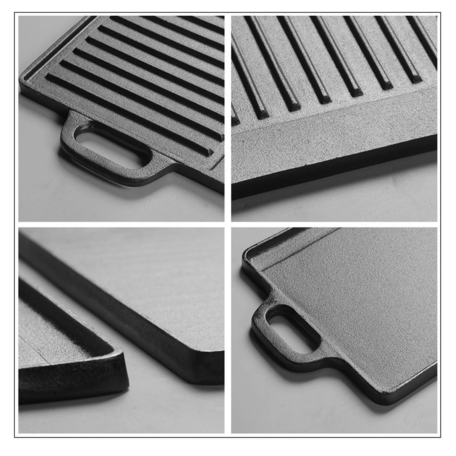 Cast Iron Rectangular Griddle Double Ears Cast Iron Griddle for BBQ Grill Gas v1