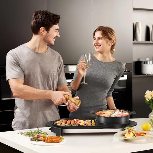 Removable Indoor 2 in 1 Electric Smokeless Hot Pot Grill 2200W