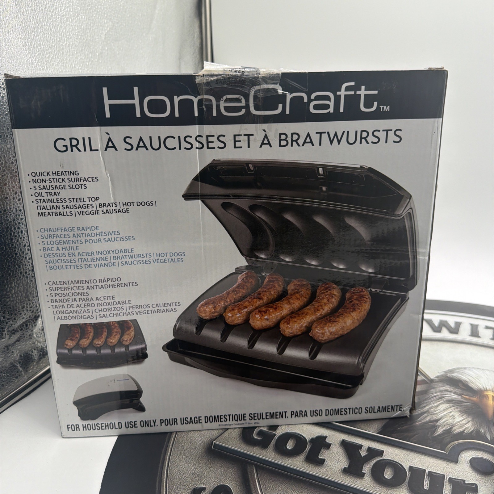 Homecraft Electric Sausage&Brat Grill W/ Oil Drip Tray Carry Handle