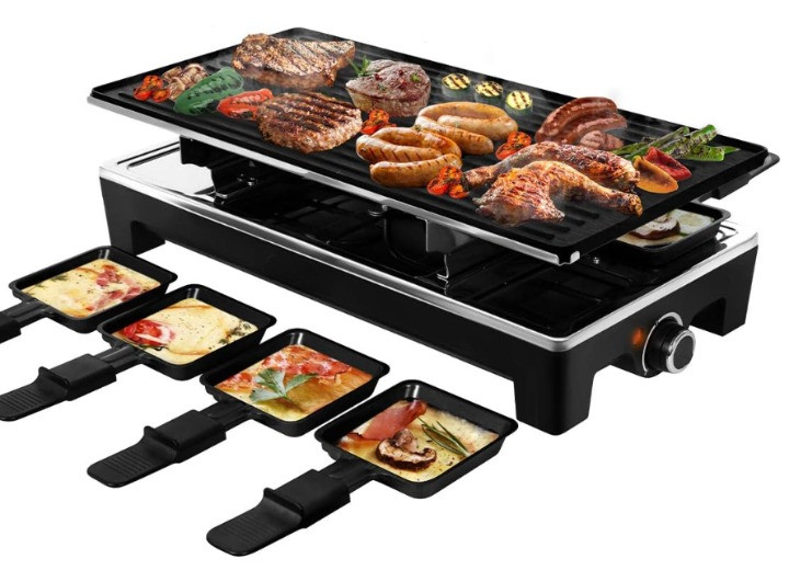 Parrilla eléctrica 2 en 1 tipo coreano y raclette con placa reversible, Nuevo