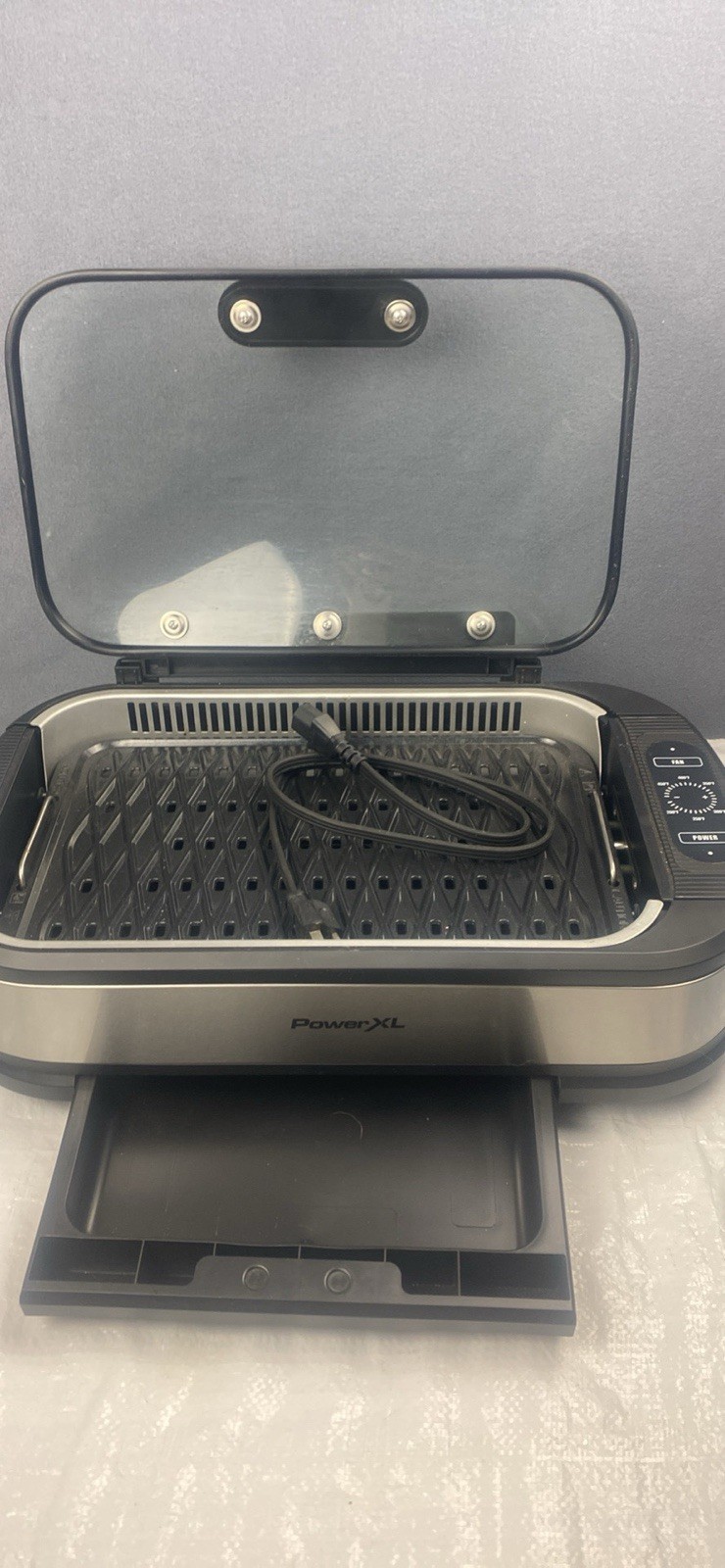 PowerXL Smokeless Indoor Electric Grill 1500W Non-Stick Glass Lid Black/Silver