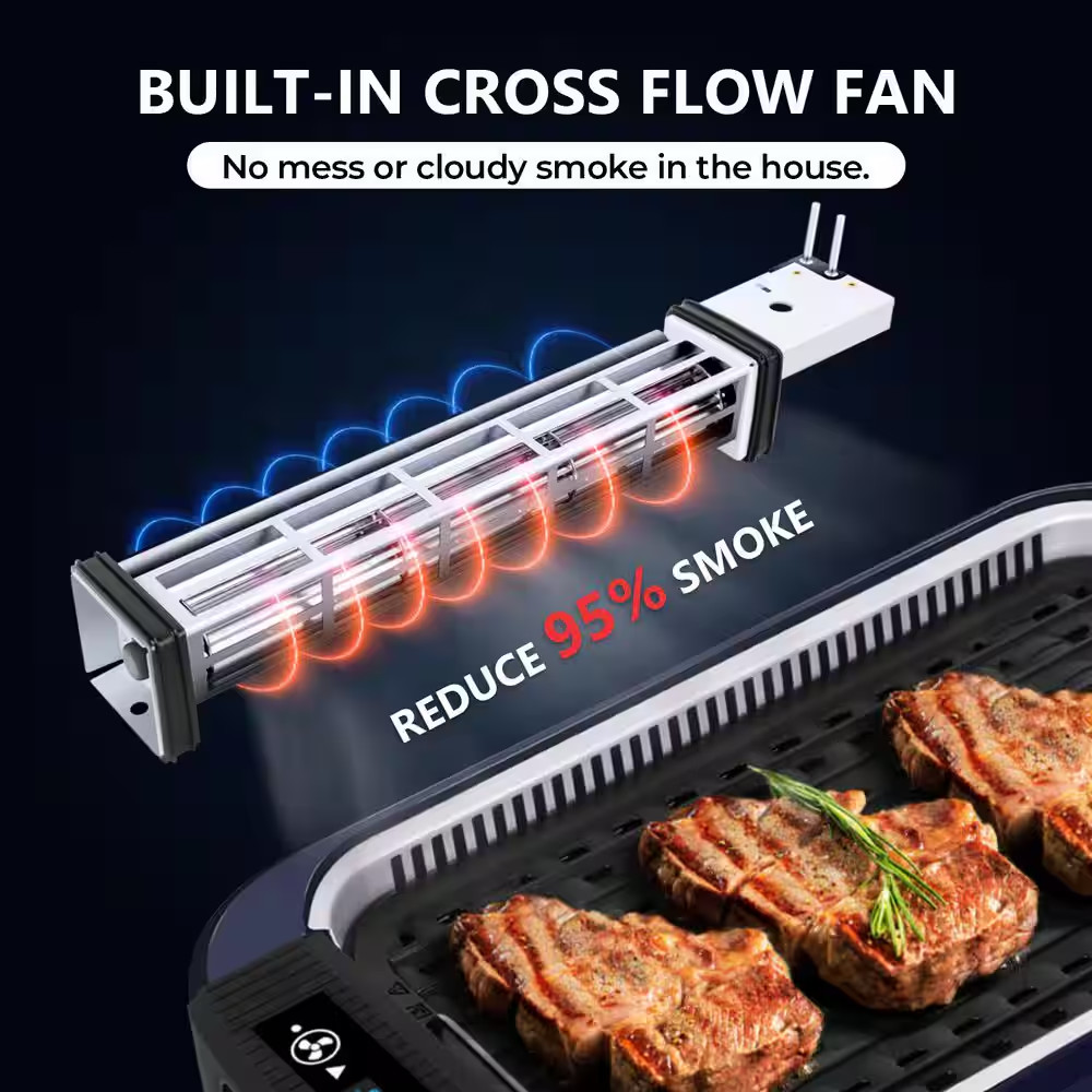 267Sq. In. Blue Smokeless Electric Portable Indoor Grill with 1500-Watt Fast Hea