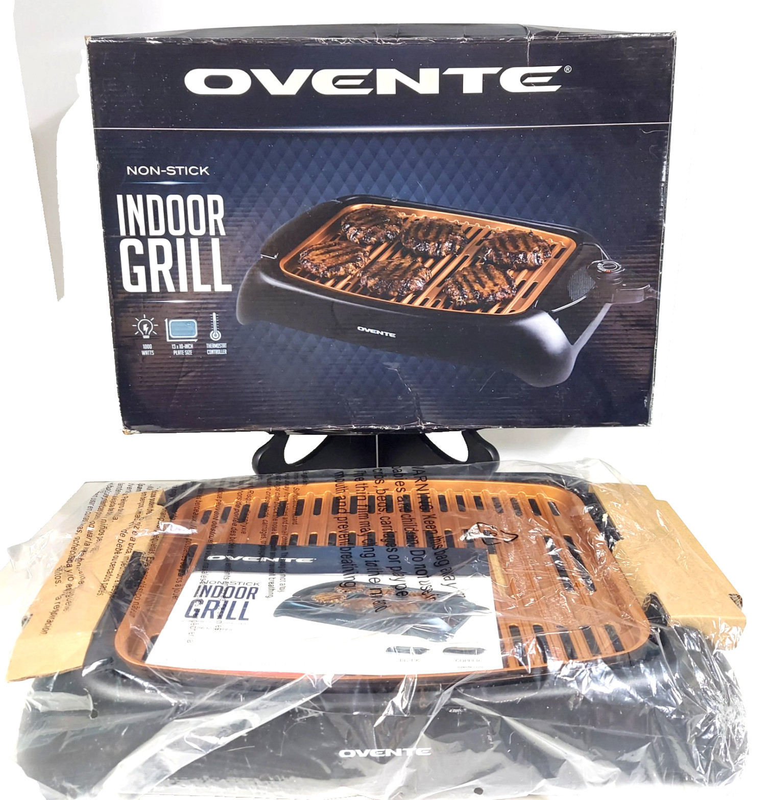 OVENTE Portable Electric Indoor Grill with Non-Stick Grilling Plate Black 1000-W