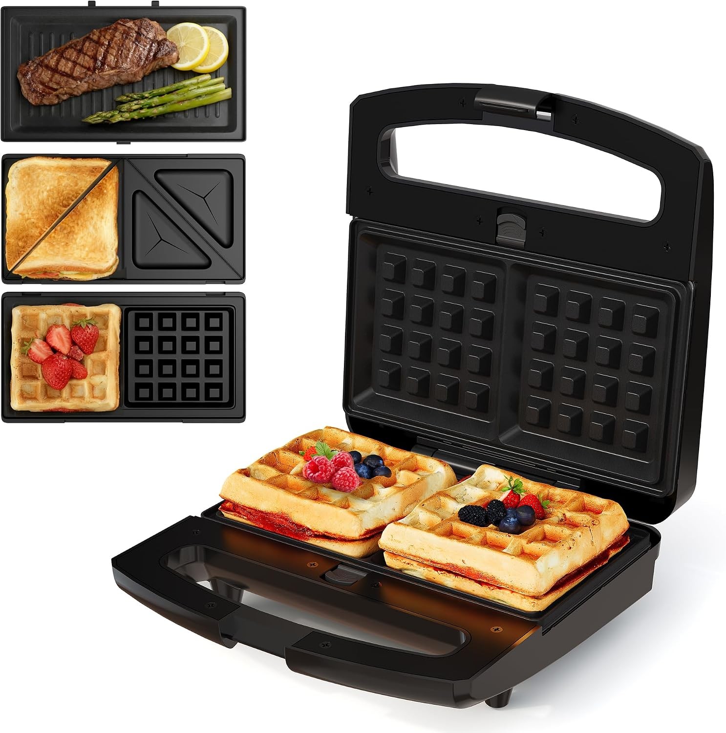 3 in 1 Sandwich Maker Electric Waffle Maker W/ Removable Non-stick Plates 800W