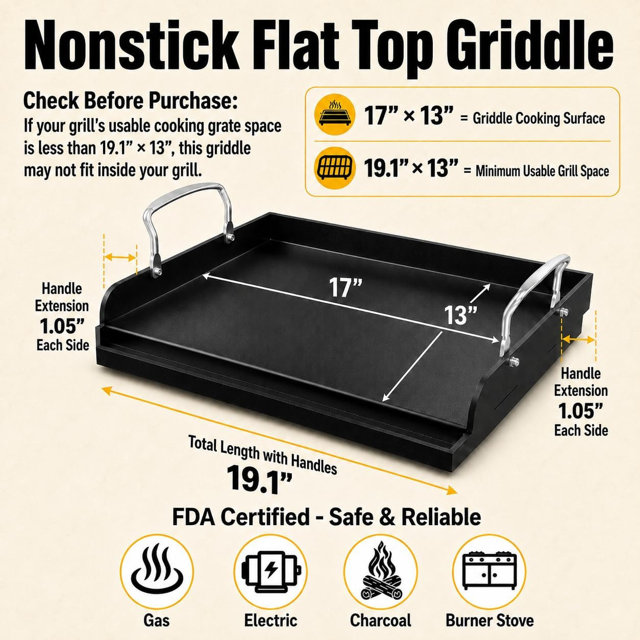 Cast Iron Griddle for Gas Grill Griddle 17 X 13 Inch Flat Top | Griddle for Gril