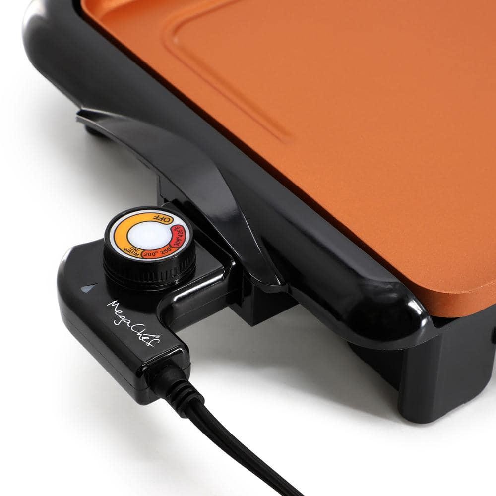 MegaChef Electric Grill Griddle 18.89 in. Copper Coating 1400W Non-Stick Surface
