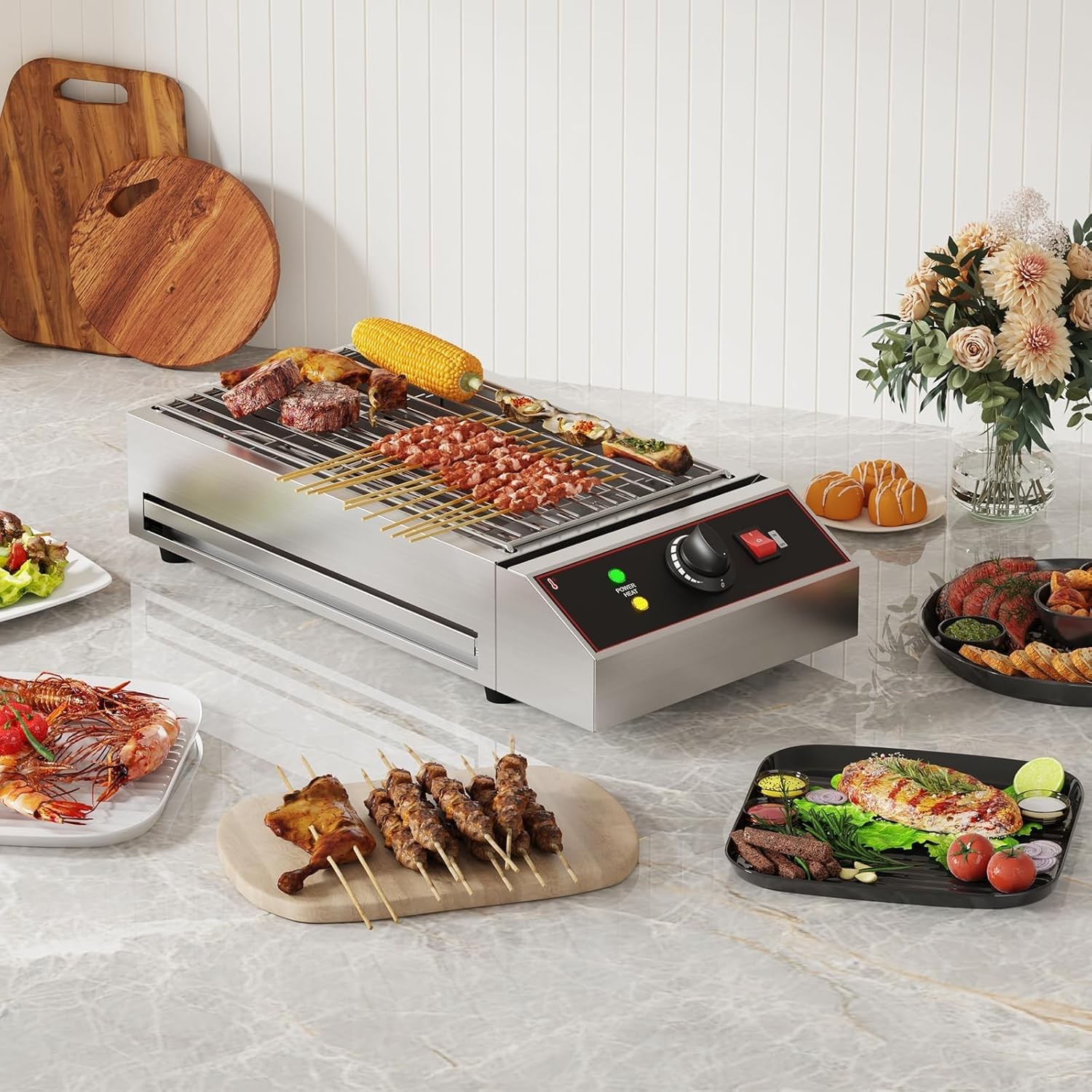 22″ Commercial Electric Countertop Griddle 1800W 110V Electric Griddle BBQ Grill