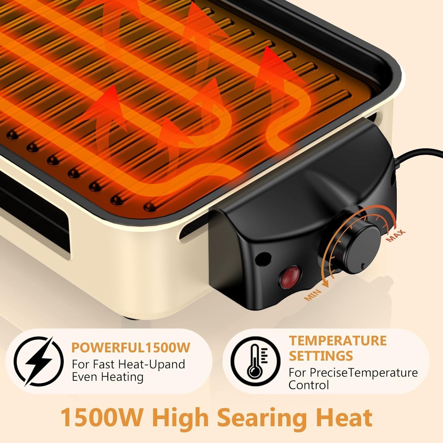Smokeless Indoor Grill 1500W with Removable Plates & Dishwasher Safe Trays