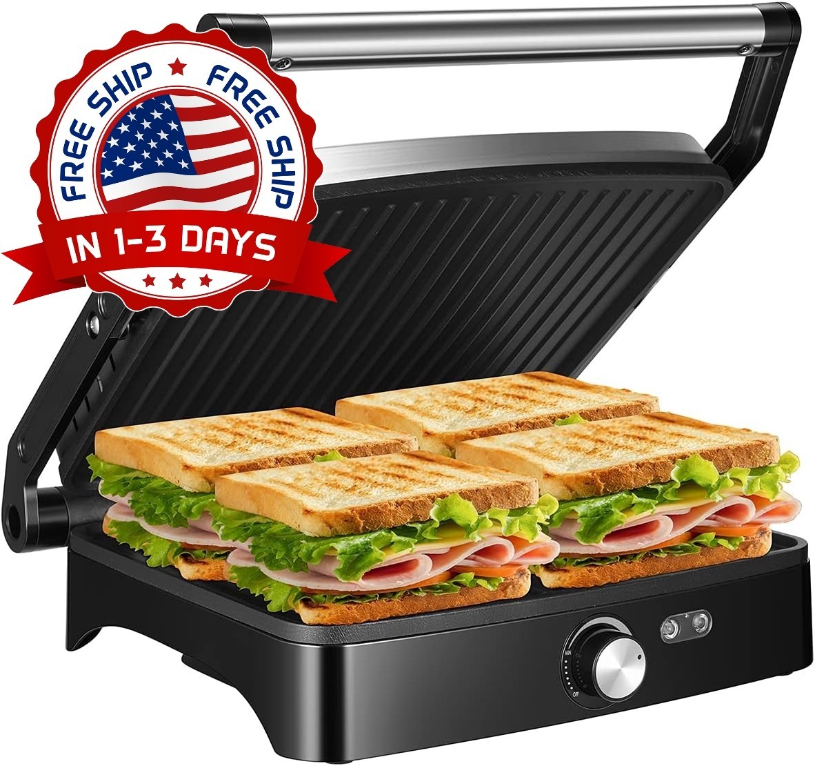 Prensa Para Paninis, Parrilla Y Sandwichera, Con Ajuste De Temperatura NEW US.