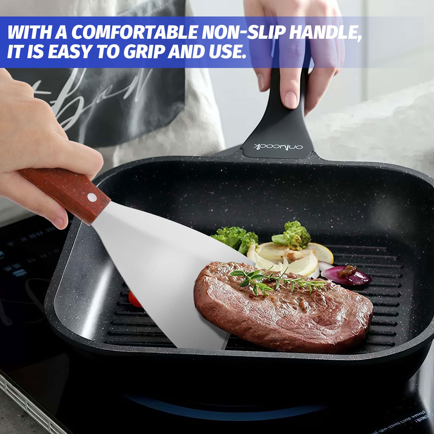 3 Pcs Stainless Steel Spatula Set Scraper Spatula Turner Wooden Handle Kitchen