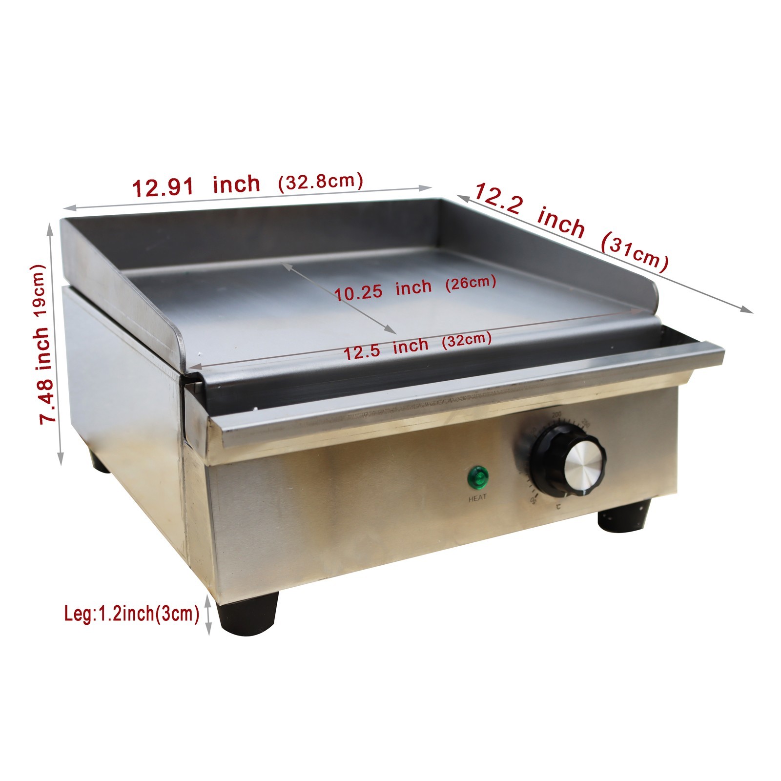 110V Electric Griddle Flat Grill 12.5*10.25in Stainless Steel Countertop Griddle