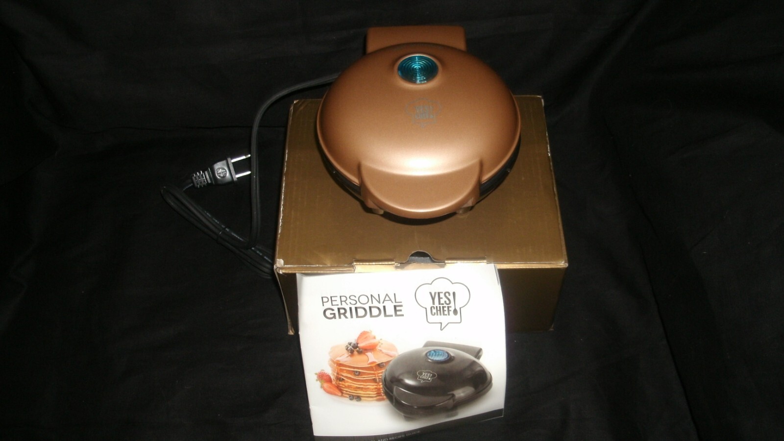 Yes Chef! Mini Personal Griddle Grill Press Gold NEW In Open Box