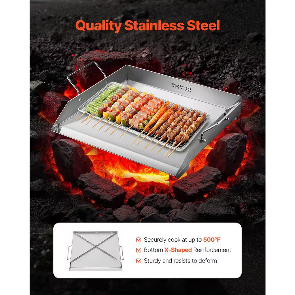 Stainless Steel Griddle 18 In. X 16 In. Universal Flat Top Rectangular Grills wi