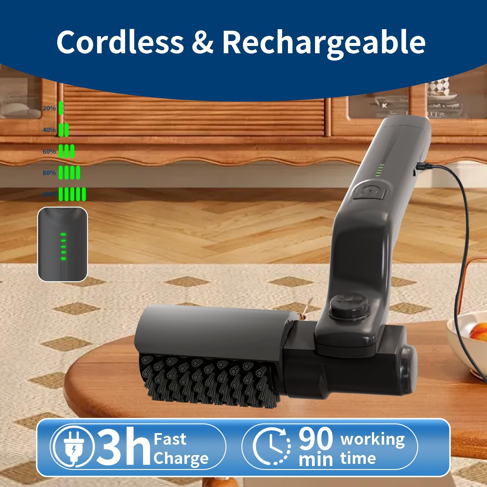 Electric Grill Brush Rechargeable, 3 Powerful Speed BBQ for Black