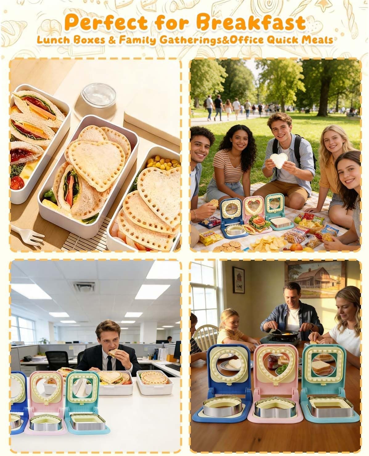 BPA-Free 3-in-1 Uncrustable Press: Easy Clean Sandwich Cutter for Kids’ Lunch