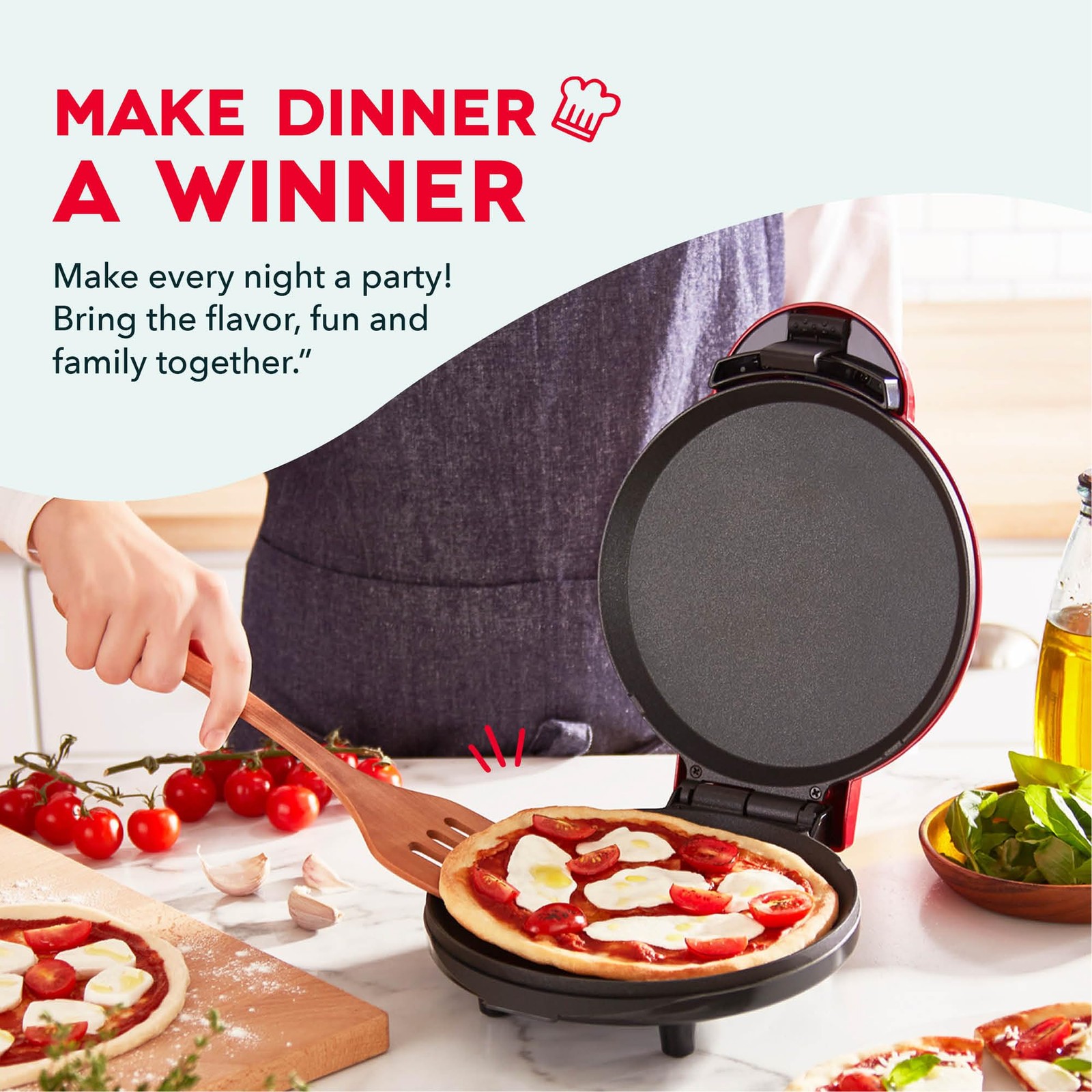 Dash Round Express Electric with Indicator Light + Included Recipe Book, Red