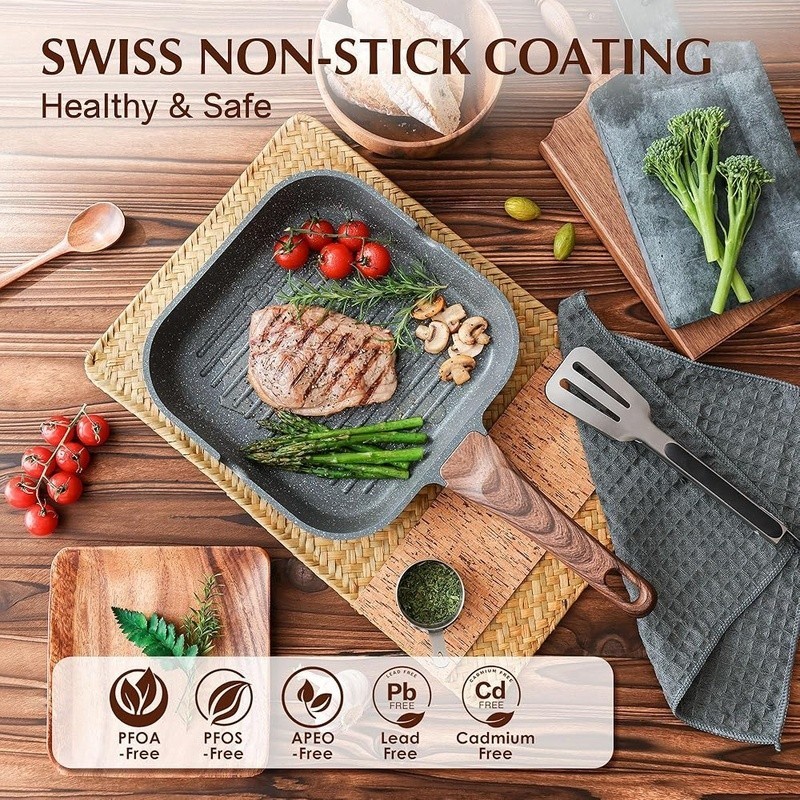 Nonstick Grill Pan Aluminum Griddle Compatible Induction Gas Electric Cooktops