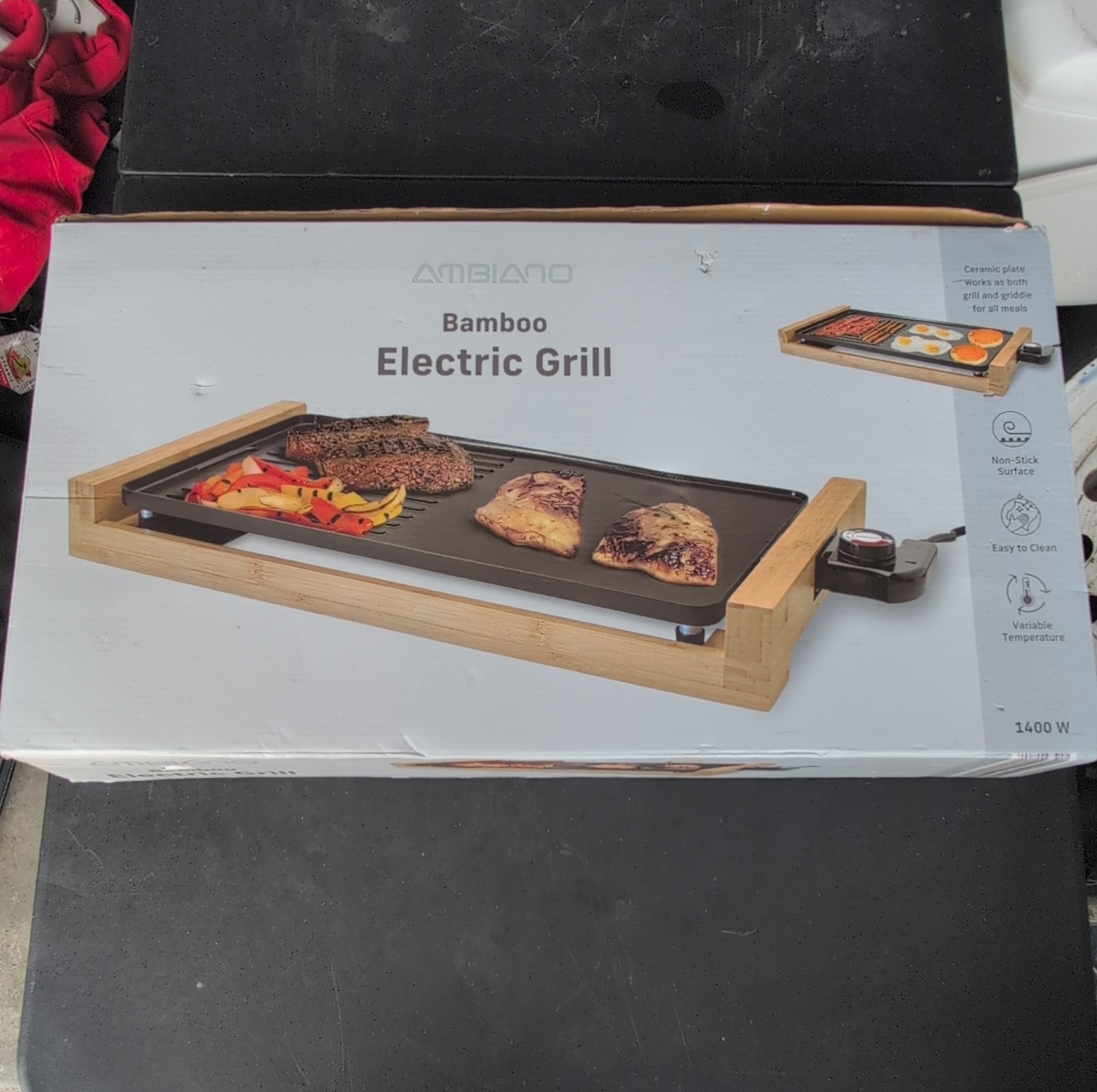 Ambiano Bamboo Electric Grill 1400W Non-Stick Variable Temp Easy Clean Ceramic