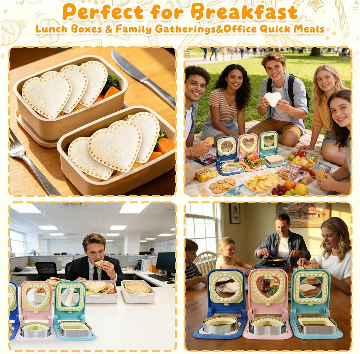 3-In-1 Uncrustable Sandwich Maker – Heart/Round/Square Crustless