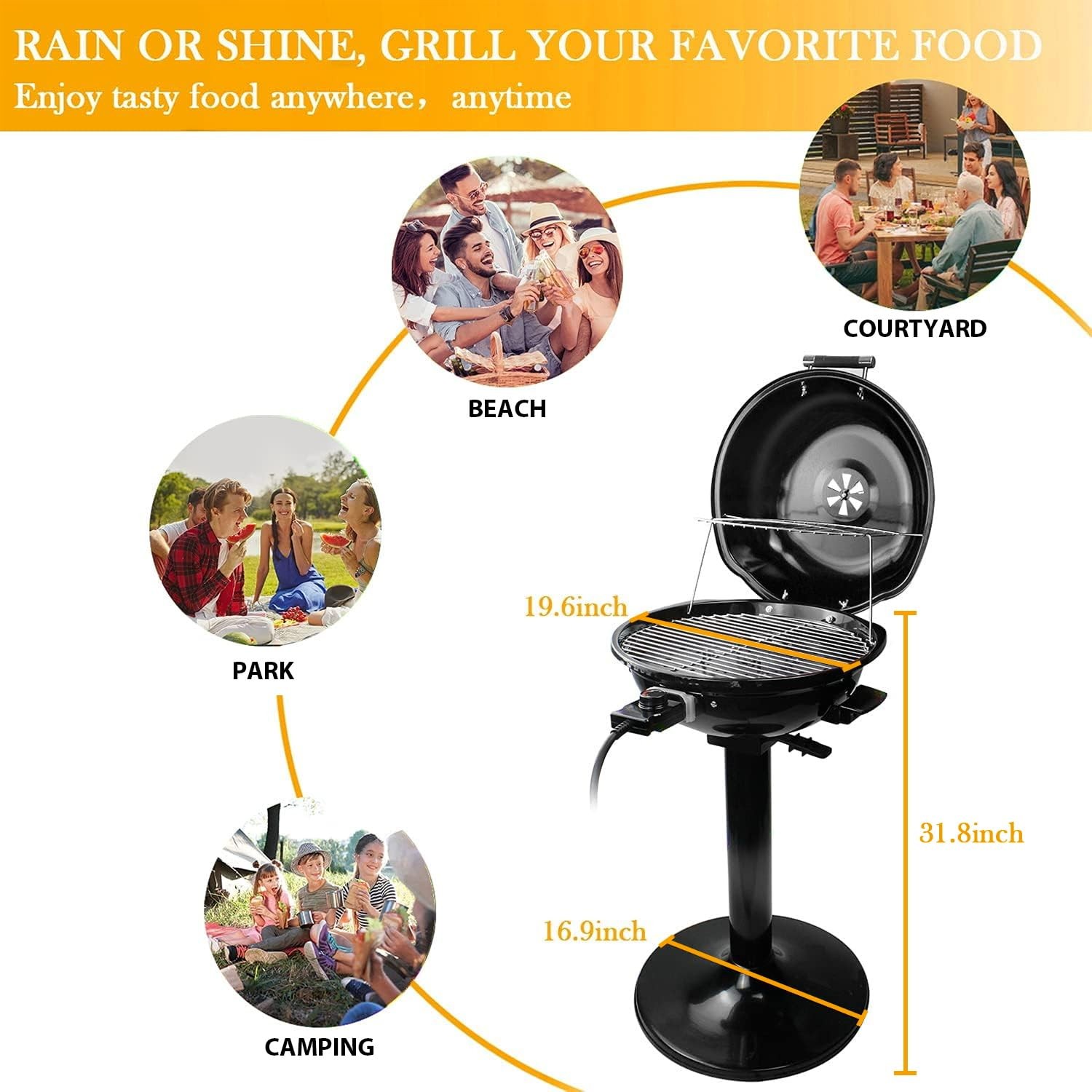 Electric Grill, Indoor/Outdoor Electric BBQ Grill, 1600W Portable Removable S…