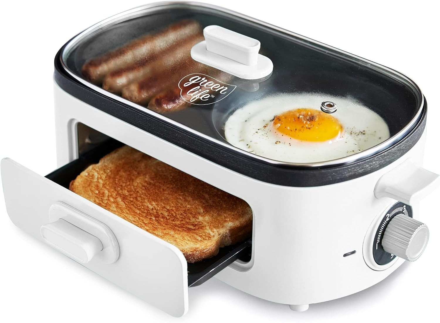 Ceramic Nonstick Breakfast Station by GreenLife – 2-Slice Toast Drawer White