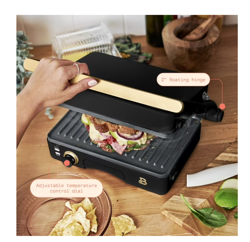 Beautiful 2-in-1 Panini Press & Grill with Detachable Plates, Black Sesame by Dr